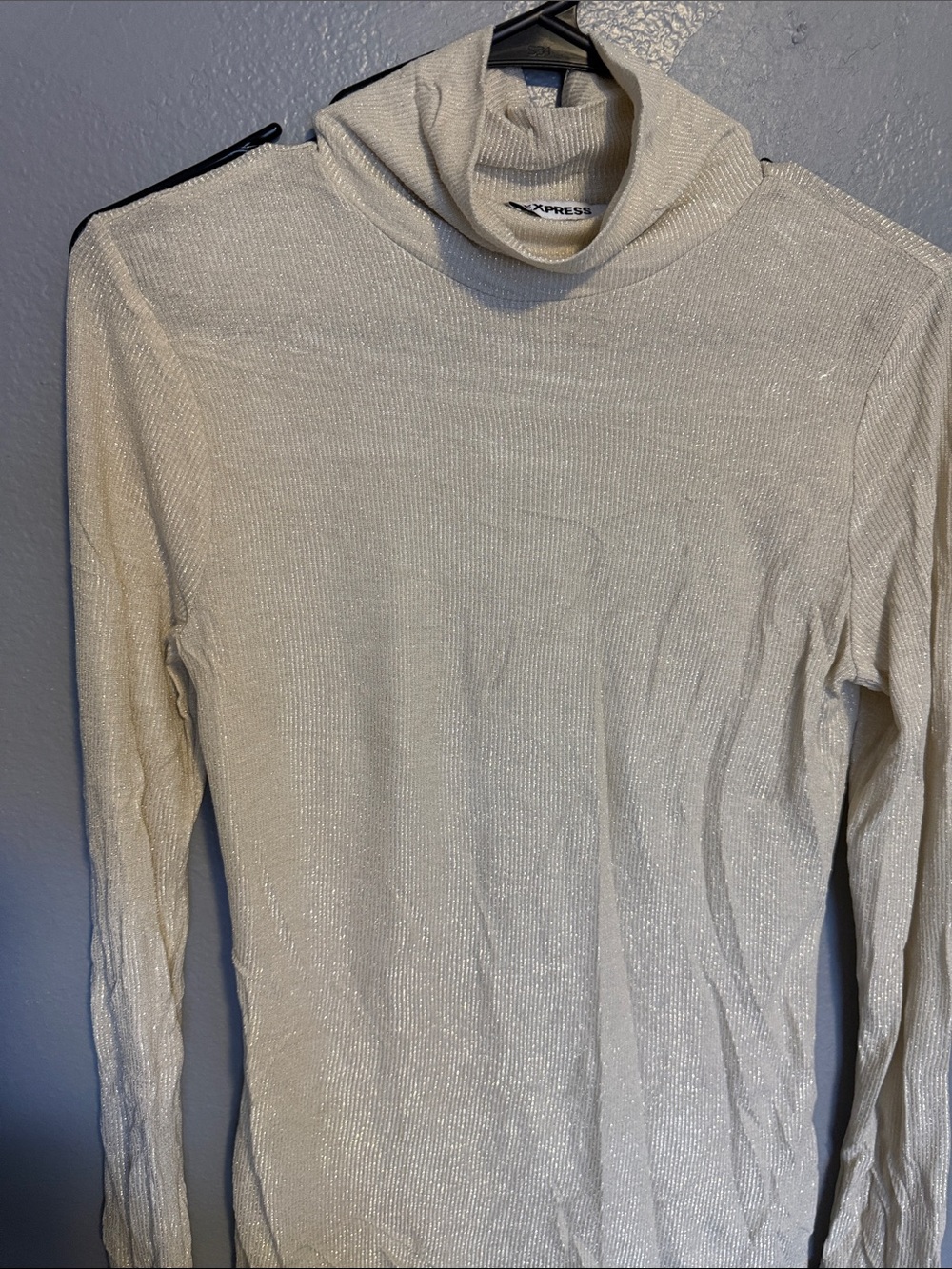 Express Cream Metallic Ribbed Turtleneck
